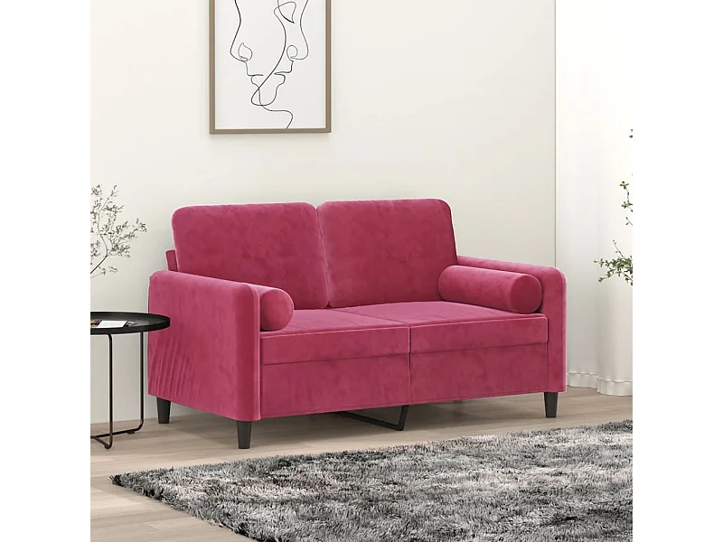 Sofá 2 lug. + almofadas decorativas 120cm veludo vermelho tinto