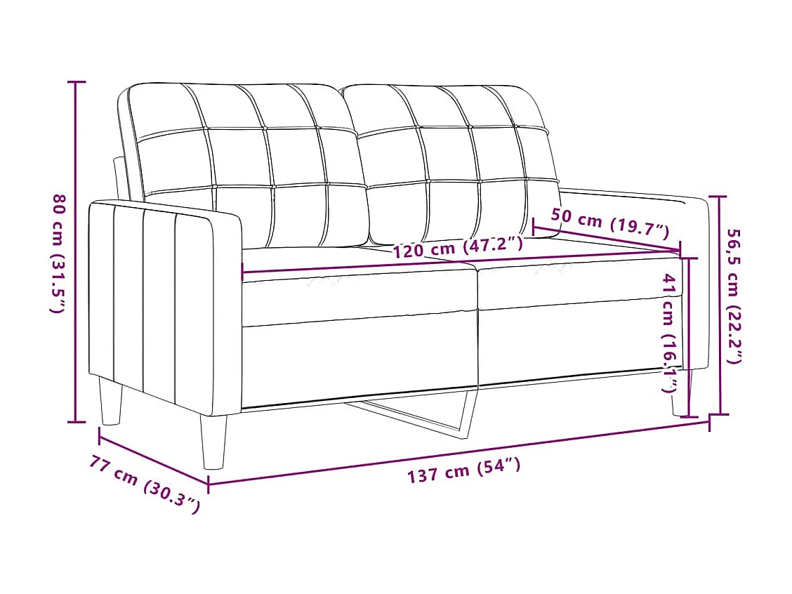 Tweezitsbank 120 cm fluweel geel