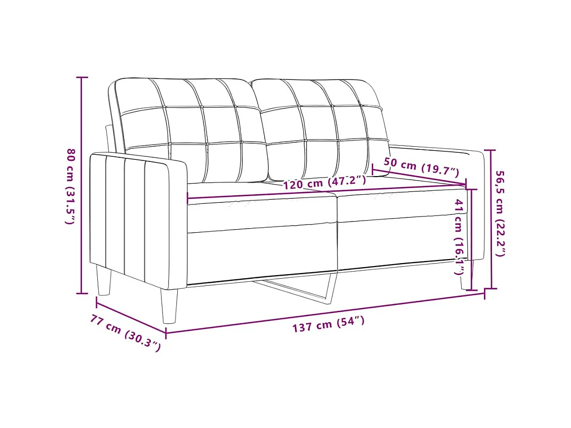 Canapé à 2 places Jaune 120 cm Velours