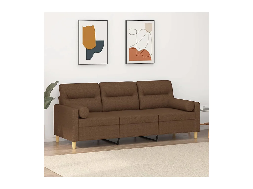 Canapé 3 places avec oreillers décoratifs marron 180 cm tissu