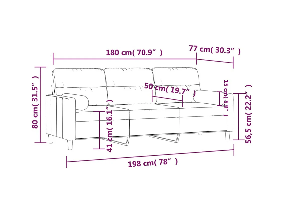 Canapé 3 places avec oreillers décoratifs marron 180 cm tissu