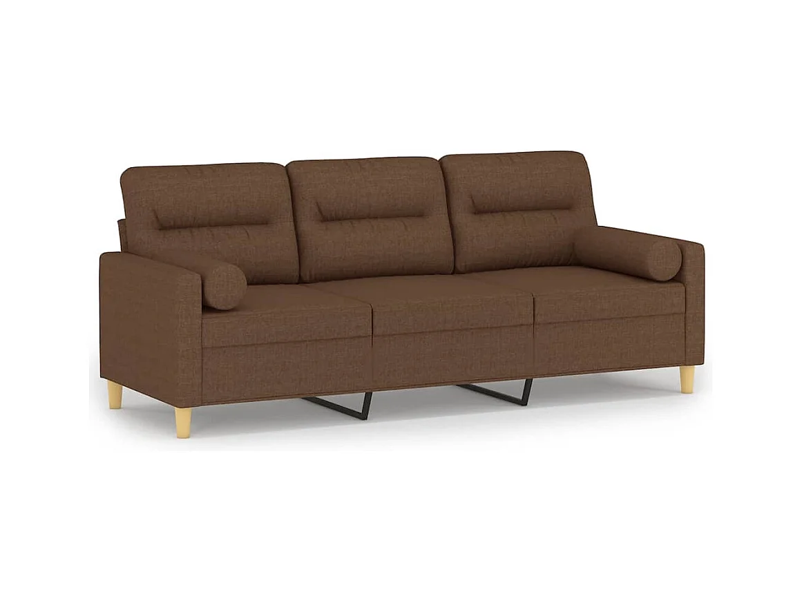 Canapé 3 places avec oreillers décoratifs marron 180 cm tissu