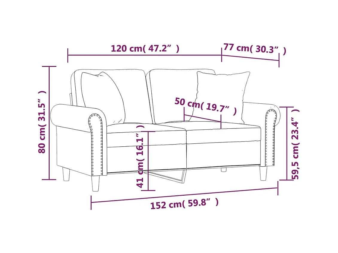 Canapé 2 places avec oreillers décoratifs jaune 120 cm velours