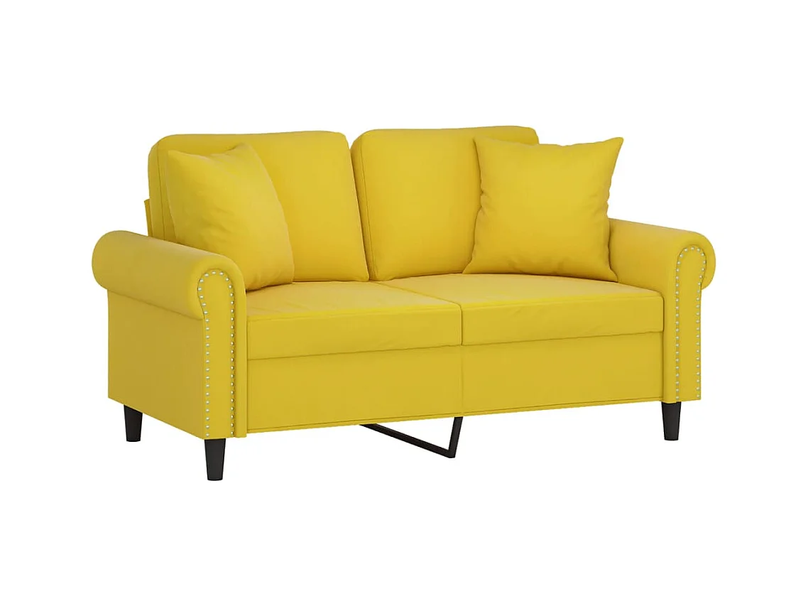 Canapé 2 places avec oreillers décoratifs jaune 120 cm velours
