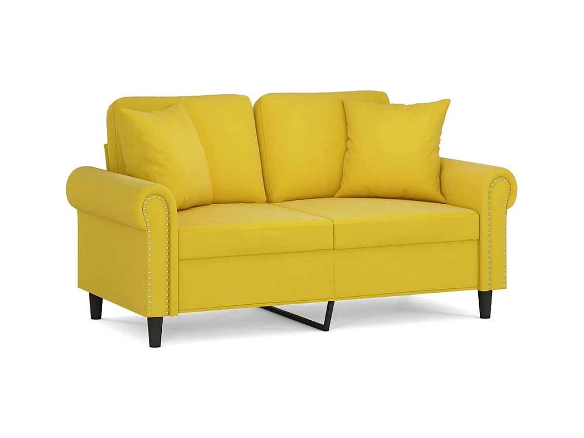 Canapé 2 places avec oreillers décoratifs jaune 120 cm velours