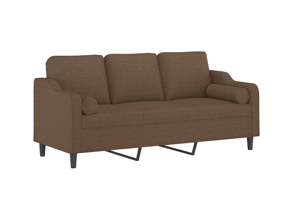 Canapé 3 places avec oreillers décoratifs marron 180 cm tissu