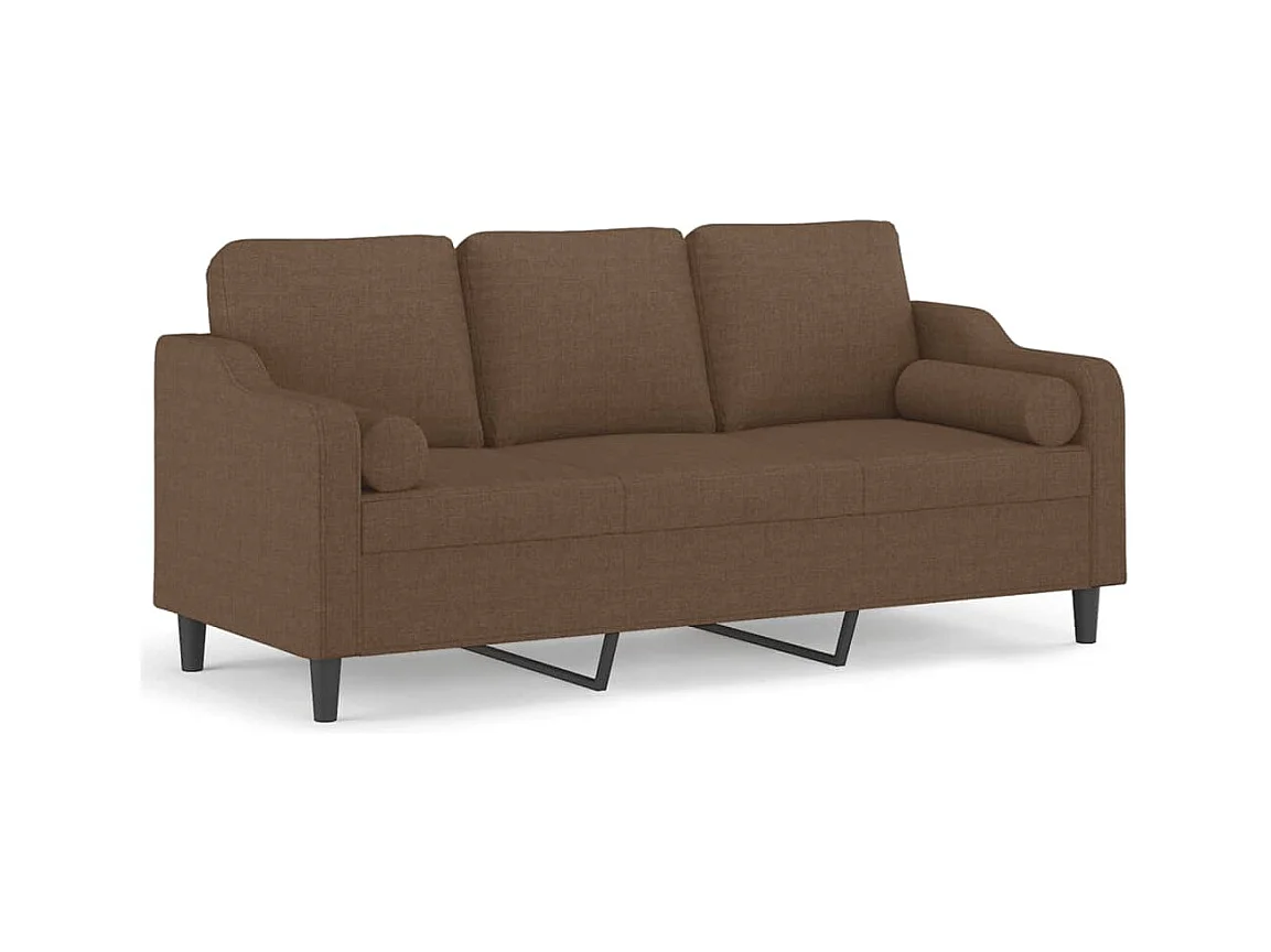 Canapé 3 places avec oreillers décoratifs marron 180 cm tissu