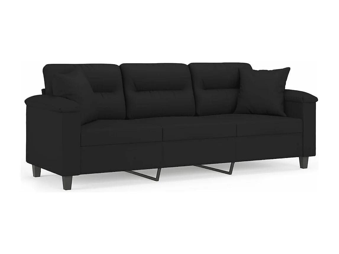 Canapé 3 places avec oreillers noir 180 cm tissu microfibre