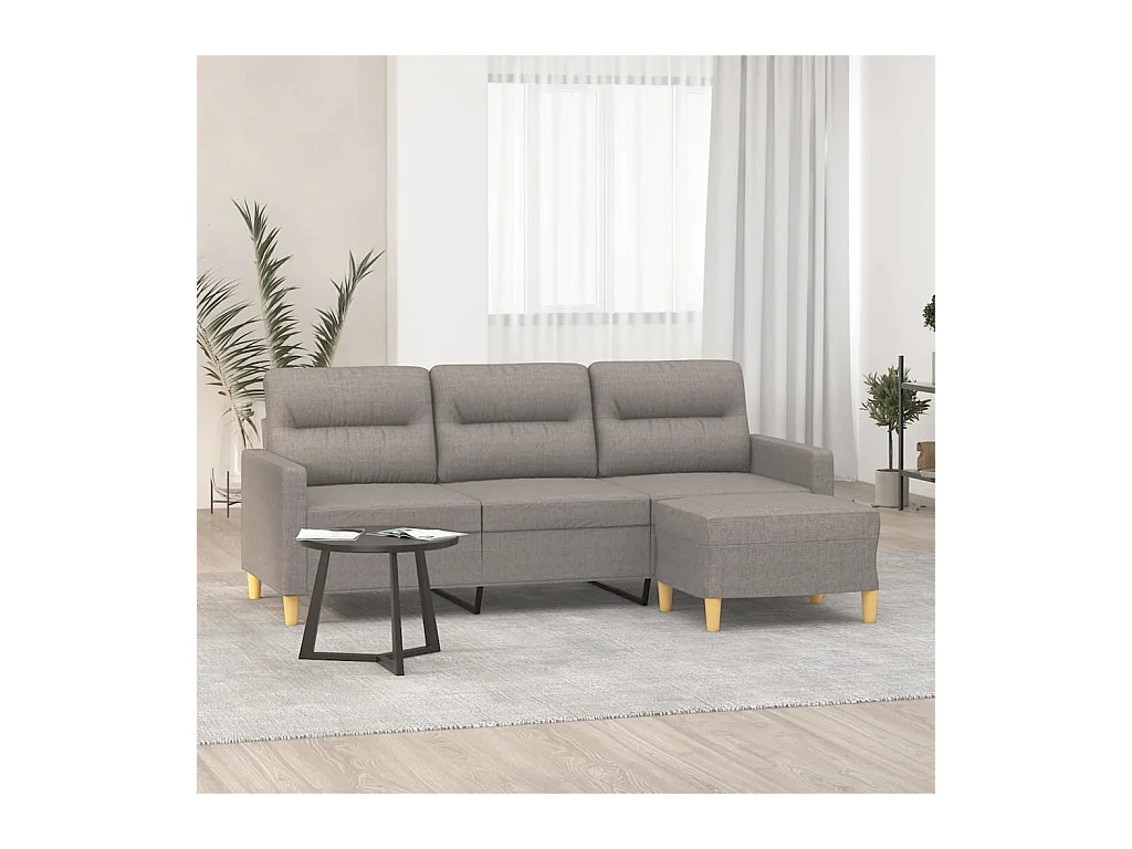 Sofá de 3 plazas con taburete de tela gris taupe 180 cm
