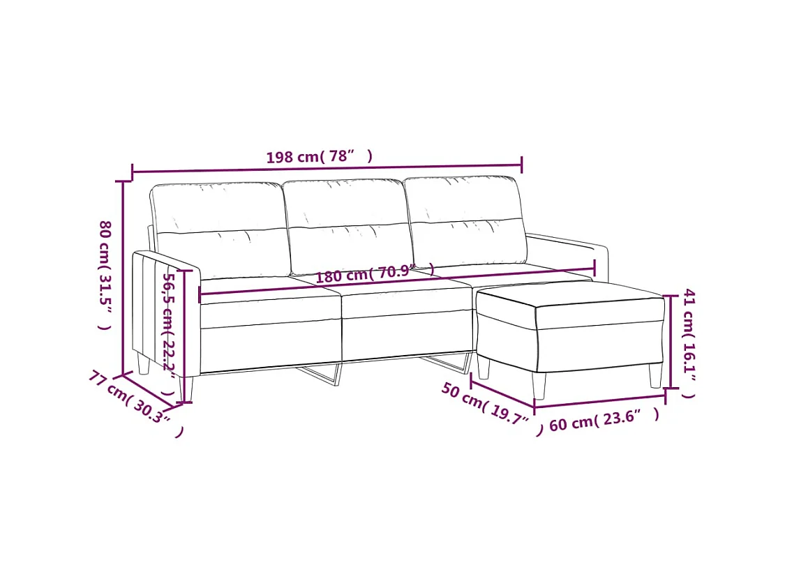 Canapé à 3 places avec repose-pieds Taupe 180 cm Tissu