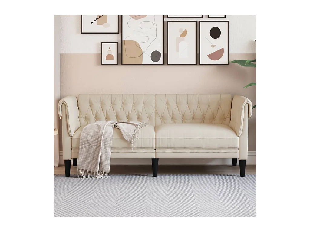 Canapé Chesterfield 2 places crème tissu