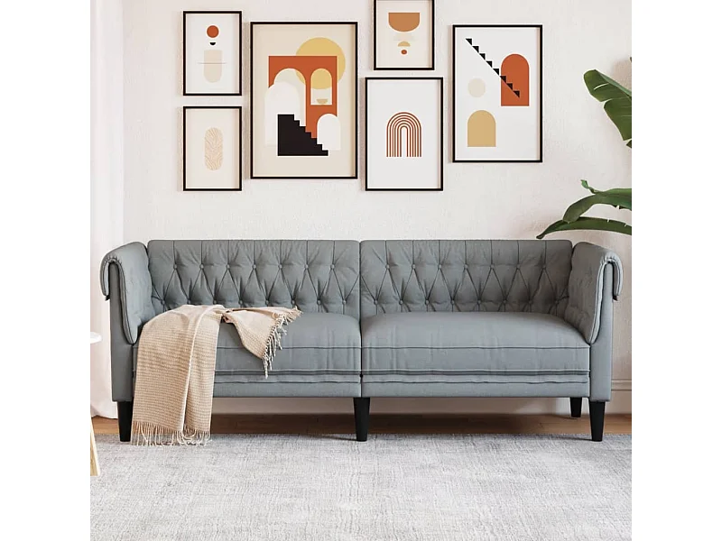 Canapé Chesterfield 3 places gris clair tissu