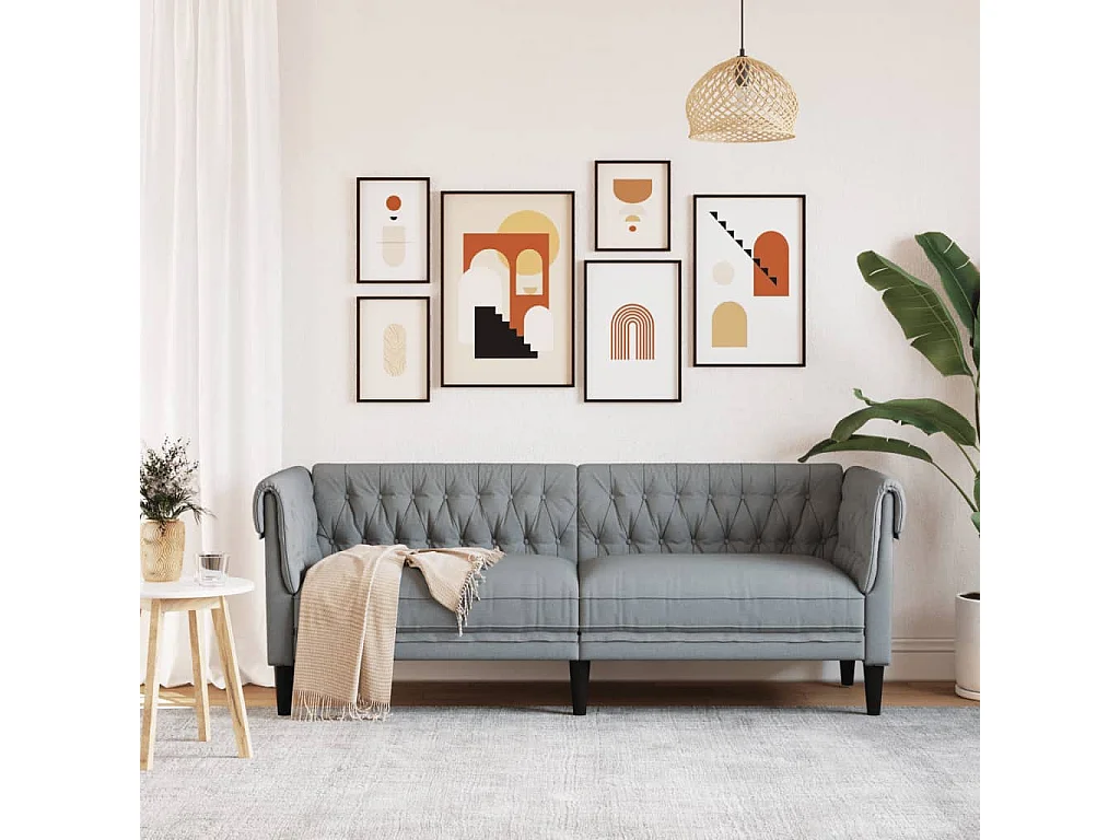 Driezitsbank Chesterfield-stijl stof lichtgrijs