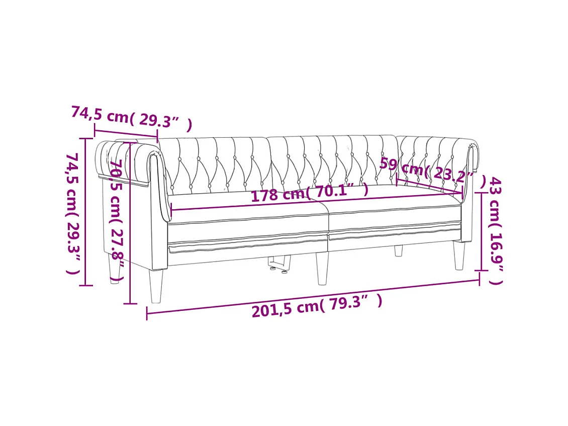 Canapé Chesterfield 3 places gris clair tissu