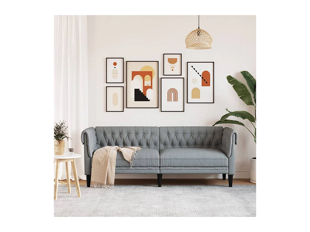 Canapé Chesterfield 3 places gris clair tissu
