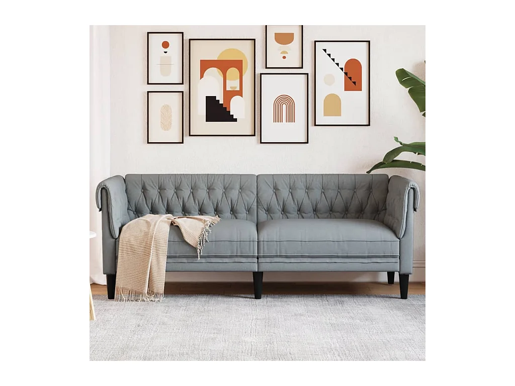 Canapé Chesterfield 3 places gris clair tissu
