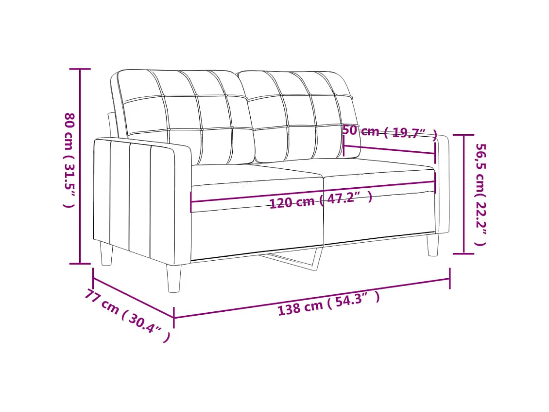 Canapé à 2 places Rouge bordeaux 120 cm Tissu