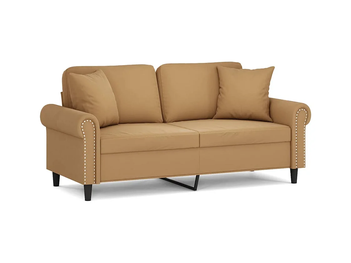 Canapé 2 places avec oreillers décoratifs brun 140 cm velours