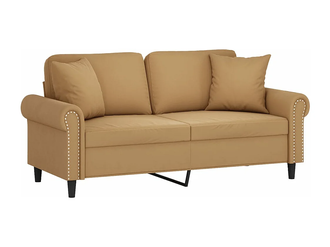 Canapé 2 places avec oreillers décoratifs brun 140 cm velours