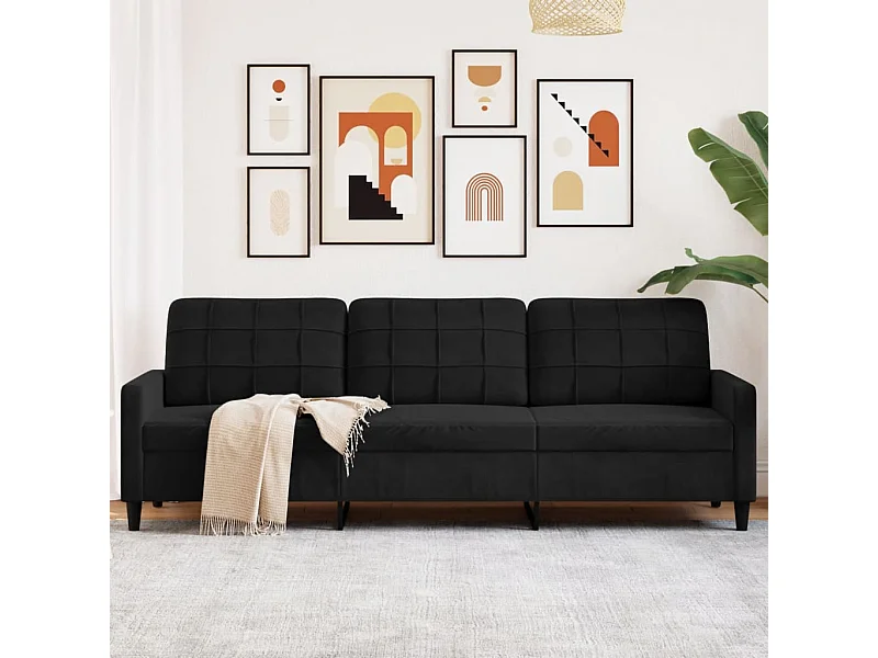 Sofá de 3 lugares 210 cm veludo preto