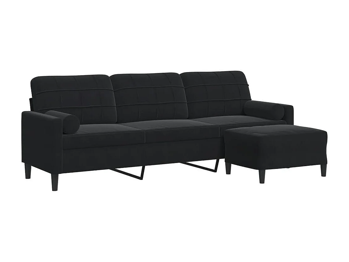 Canapé à 3 places avec repose-pieds Noir 210 cm Velours