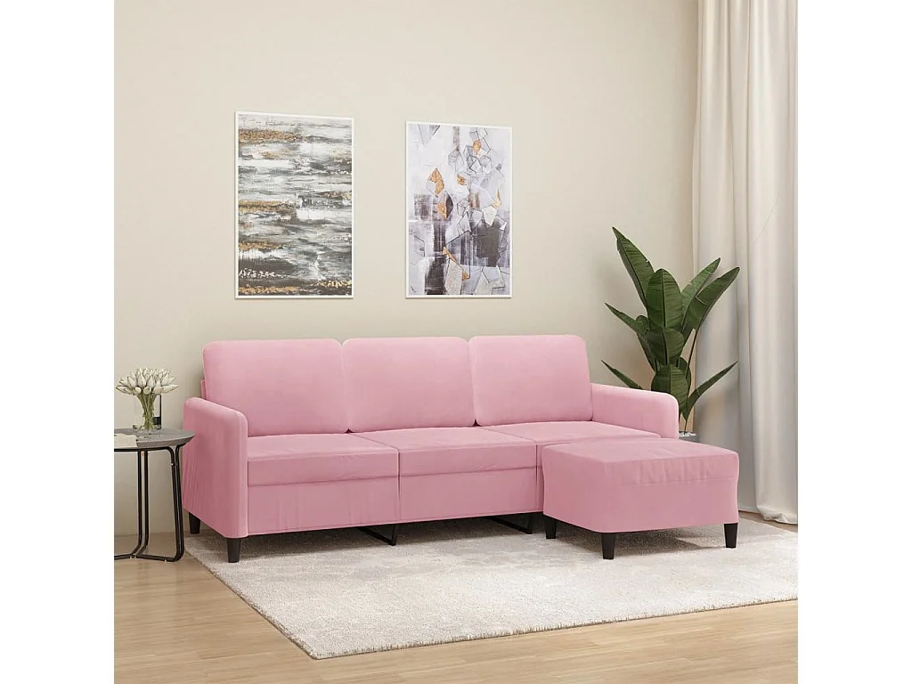 Canapé à 3 places avec repose-pieds Rose 180 cm Velours
