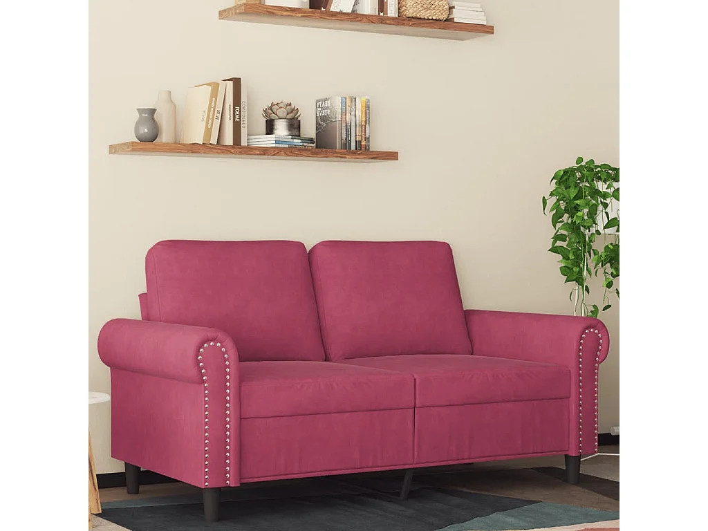 Canapé à 2 places Rouge bordeaux 120 cm Velours