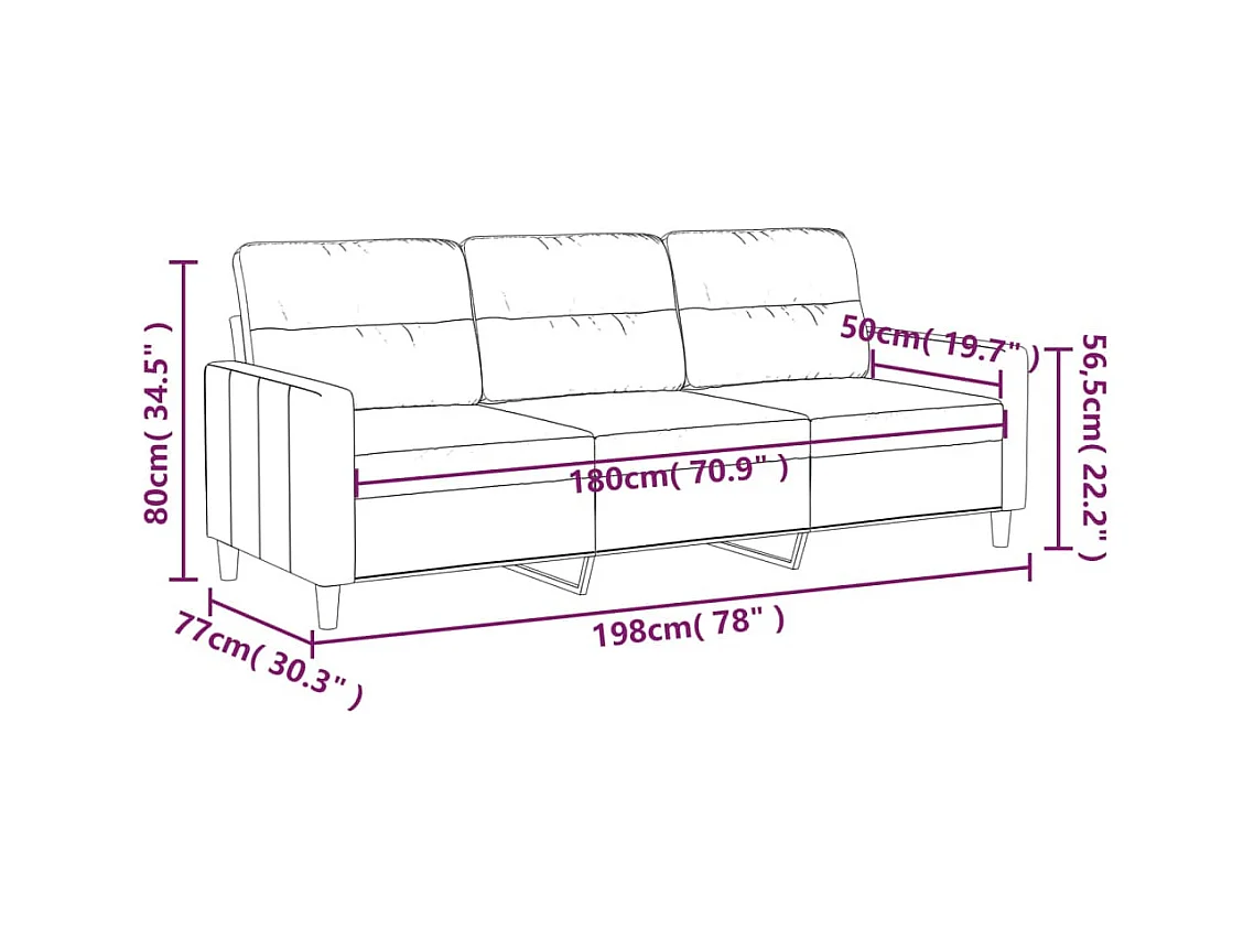 Canapé à 3 places Noir 180 cm Tissu