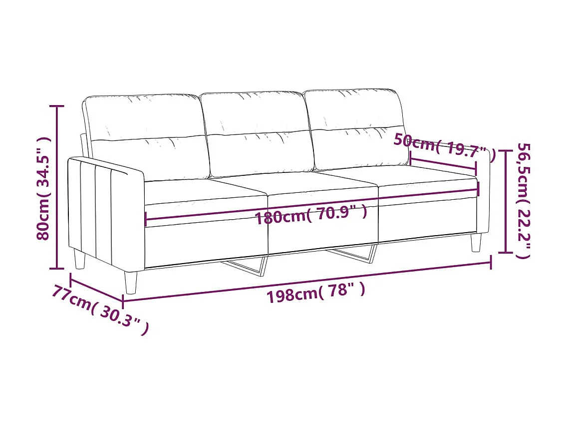 Canapé à 3 places Noir 180 cm Tissu