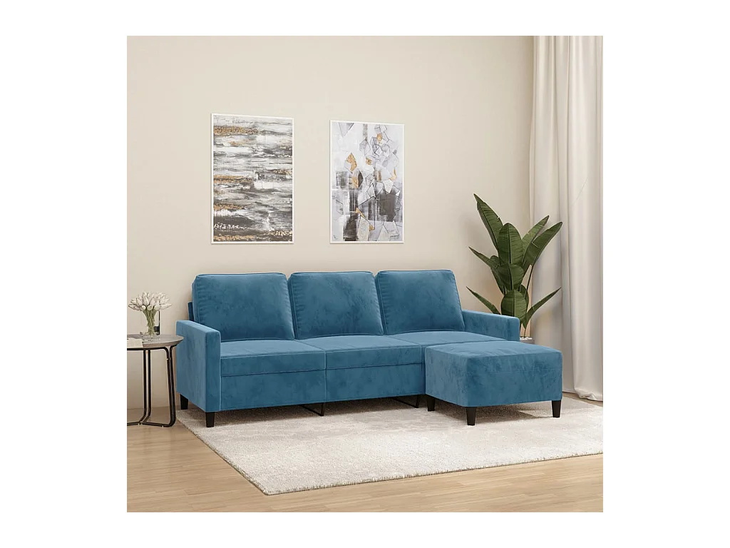 Canapé à 3 places avec repose-pieds Bleu 180 cm Velours