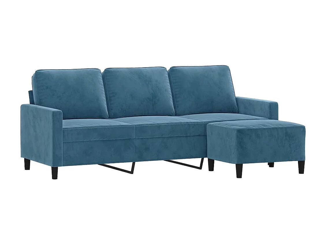 Canapé à 3 places avec repose-pieds Bleu 180 cm Velours