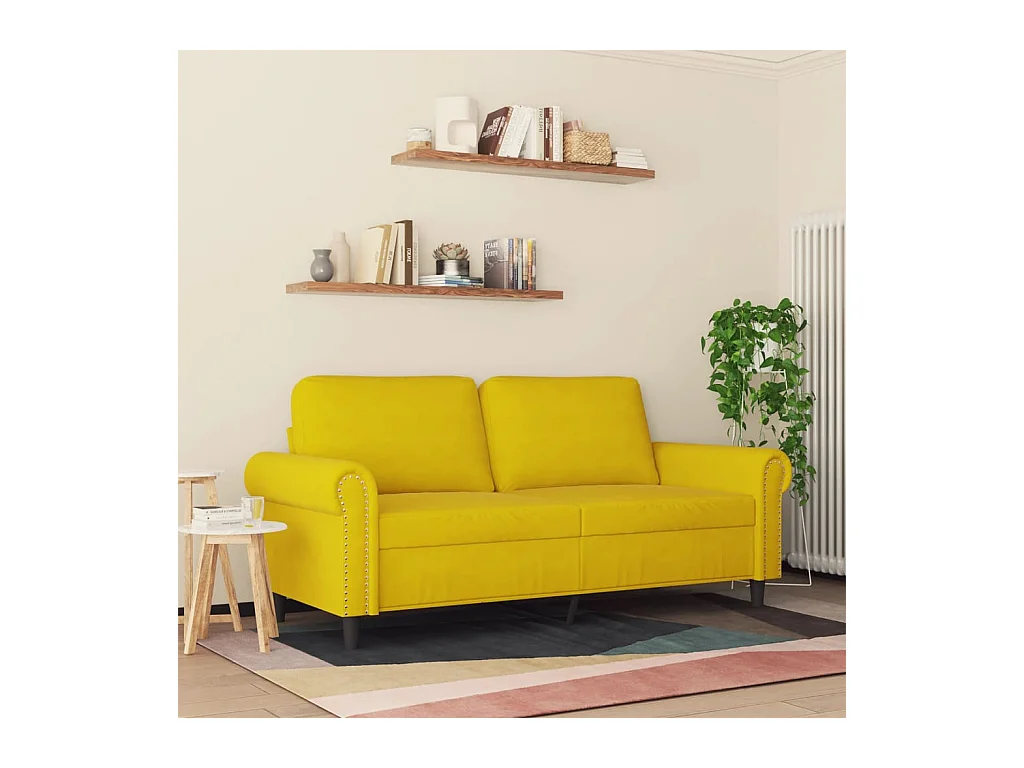 Canapé à 2 places Jaune 140 cm Velours