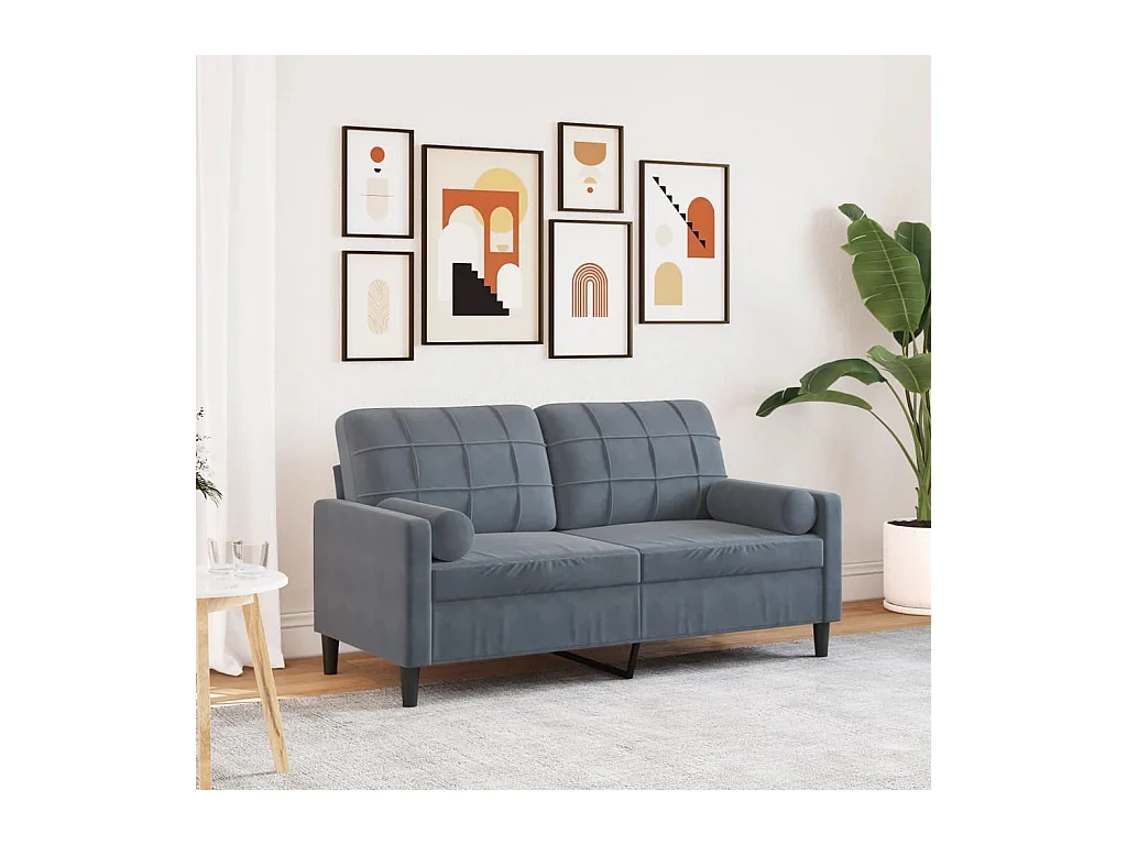 Canapé 2 places avec oreillers gris foncé 140 cm velours
