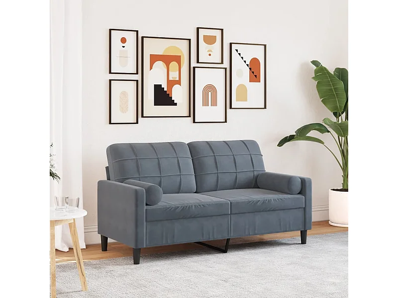 Sofá 2 lug. c/ almofadas decorativas 140 cm veludo cinza-escuro