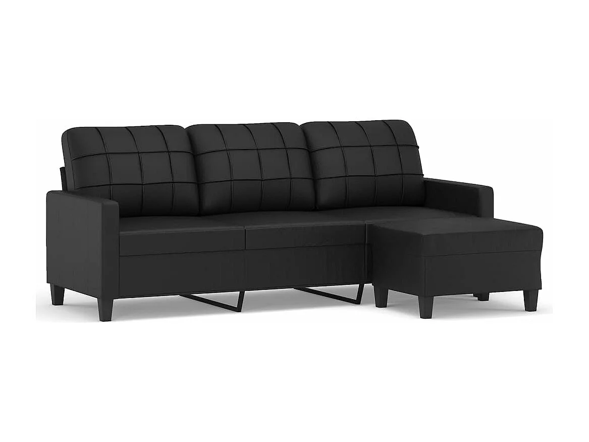 Sofá de 3 lugares c/ apoio de pés 180 cm couro artificial preto