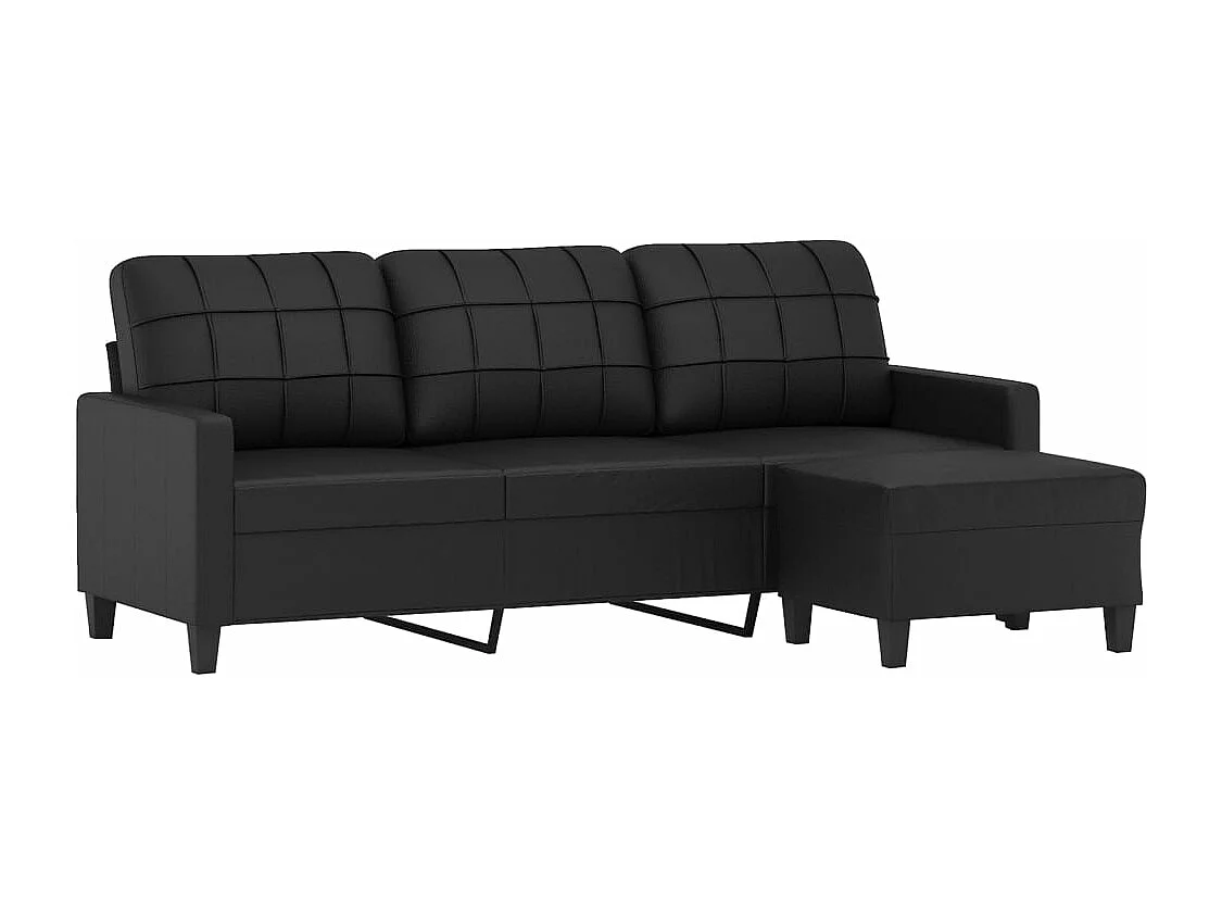 Sofá de 3 lugares c/ apoio de pés 180 cm couro artificial preto