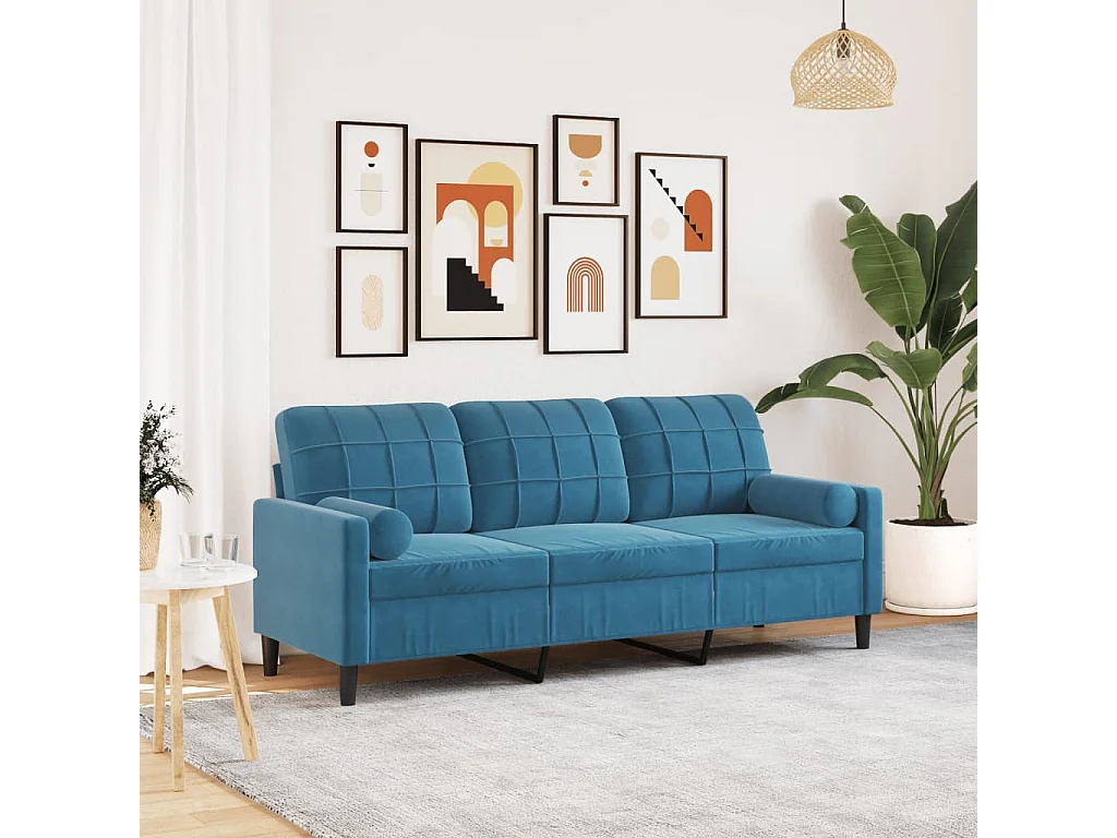 Driezitsbank met sierkussens 180 cm fluweel blauw