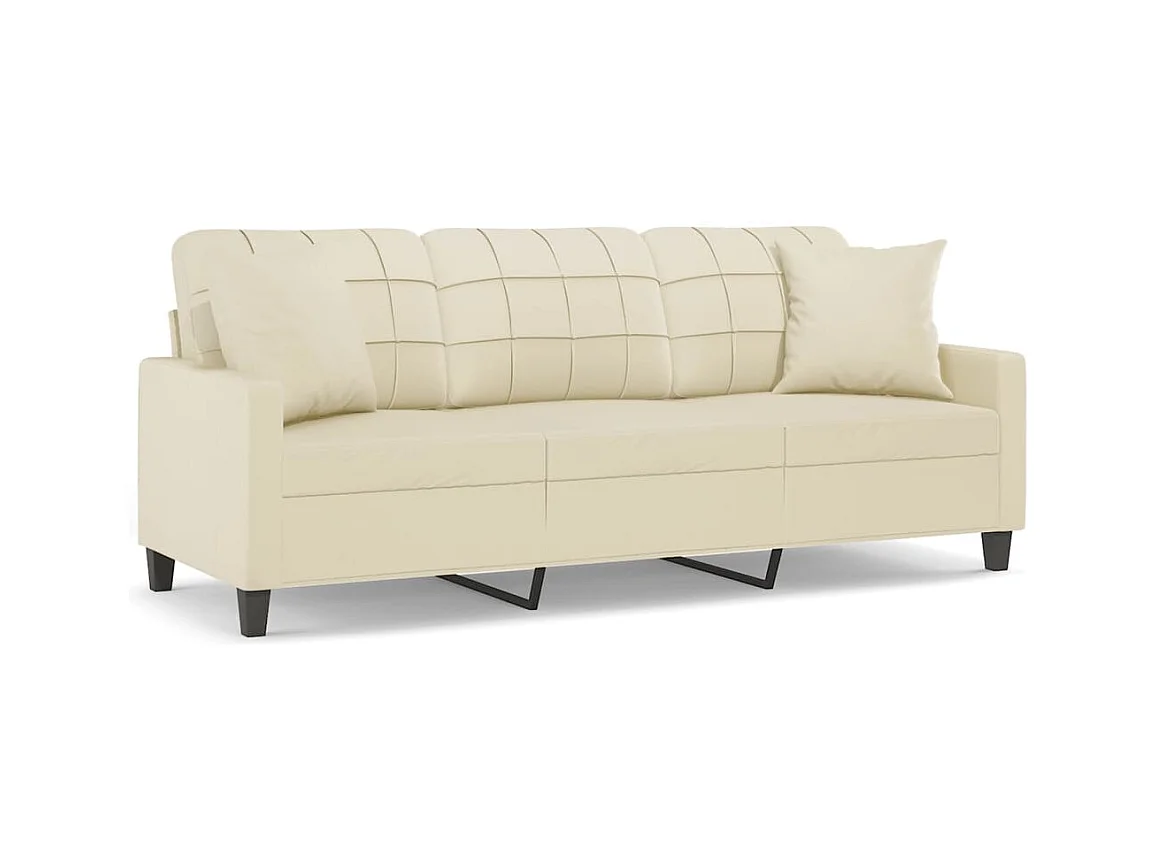 Canapé 3 places avec oreillers crème 180 cm similicuir