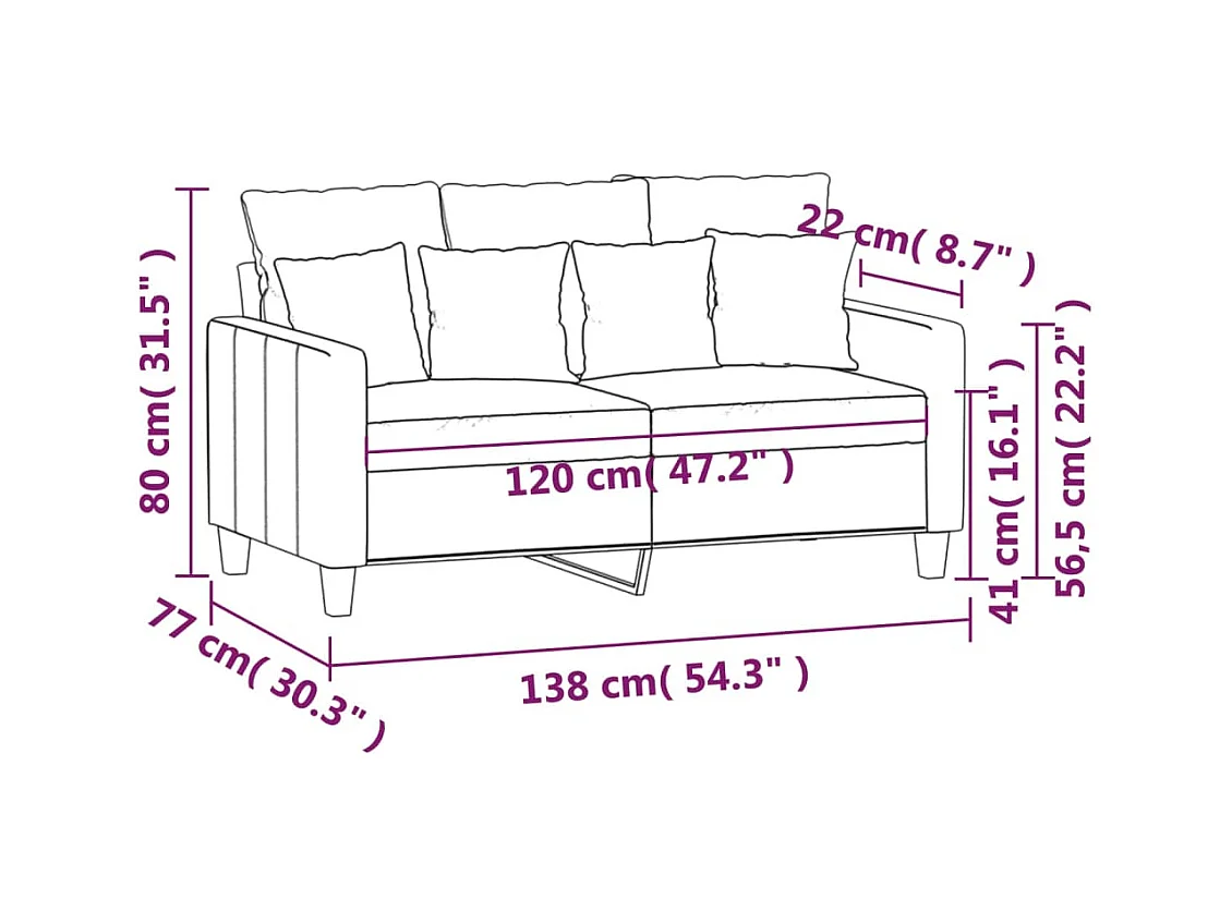 Canapé à 2 places Rouge bordeaux 120 cm Tissu