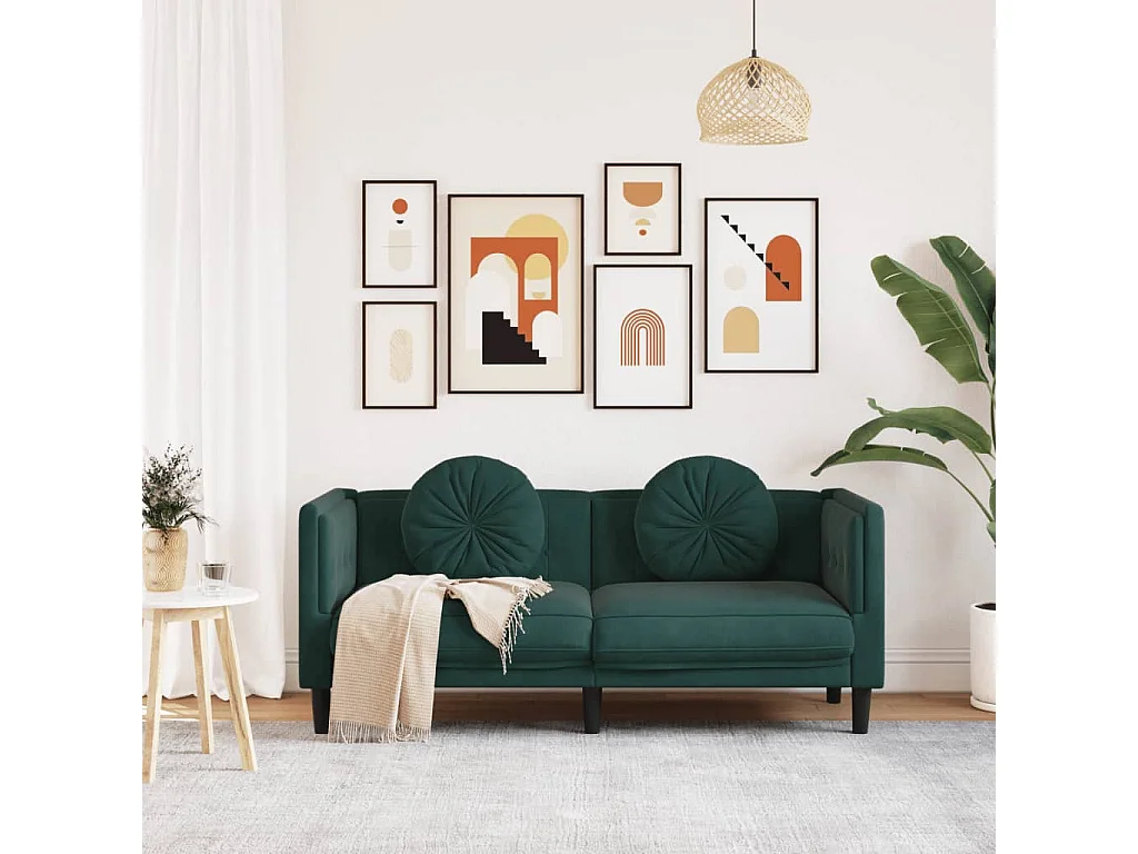 Canapé avec coussins 2 places vert foncé velours