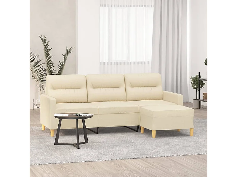 Canapé à 3 places avec repose-pieds Crème 180 cm Tissu