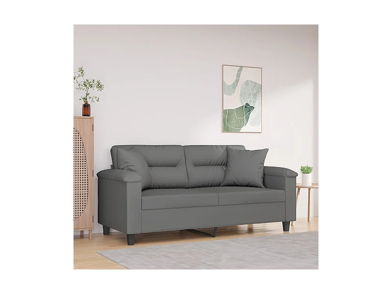 Sofá 2 lugares c/ almofadas 140 cm microfibra cinzento-escuro