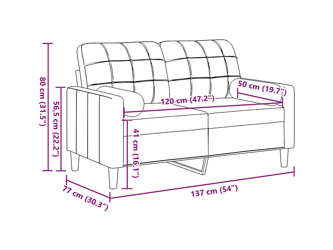 Canapé 2 places avec oreillers décoratifs rose 120 cm velours