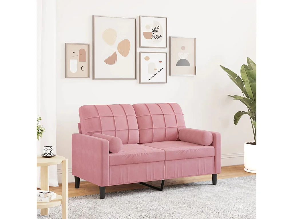 Canapé 2 places avec oreillers décoratifs rose 120 cm velours