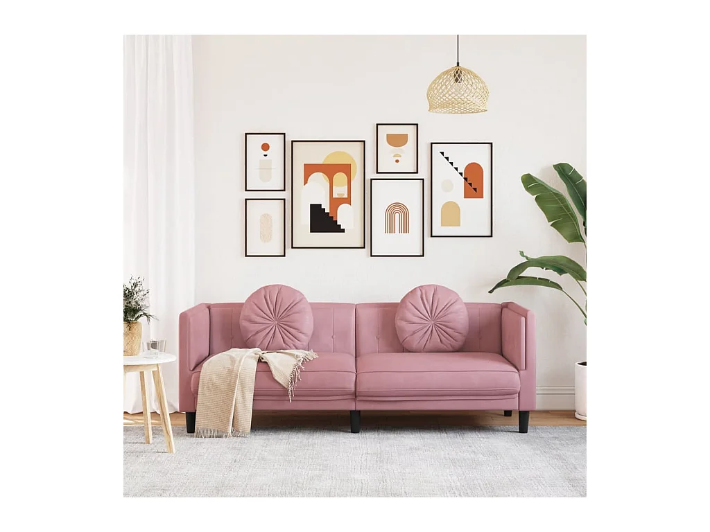 Sofá con cojines 3 plazas terciopelo rosa