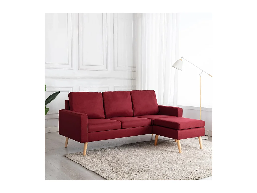 Canapé à 3 places avec repose-pied Rouge bordeaux Tissu