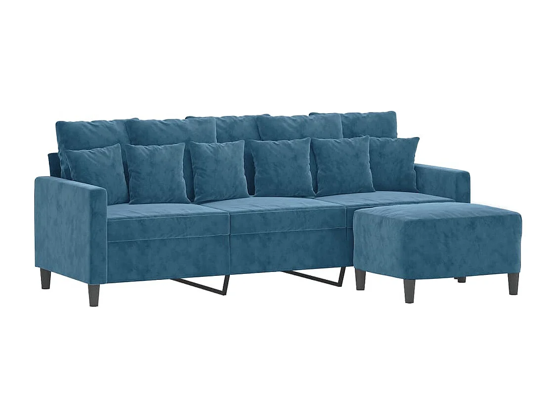 Driezitsbank met voetenbank 180 cm fluweel blauw