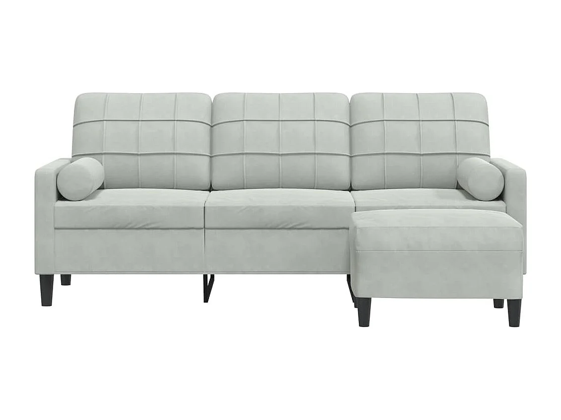 Canapé à 3 places avec repose-pieds Gris clair 180 cm Velours