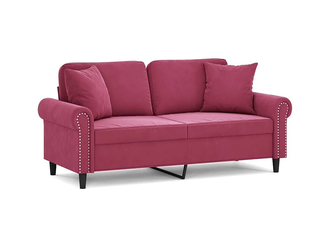 Canapé 2 places avec oreillers bordeaux 140 cm velours