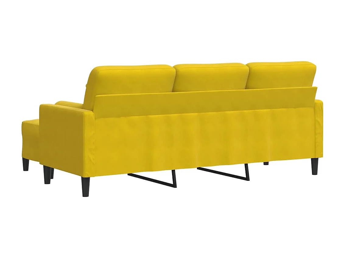 Driezitsbank met voetenbank 180 cm fluweel geel